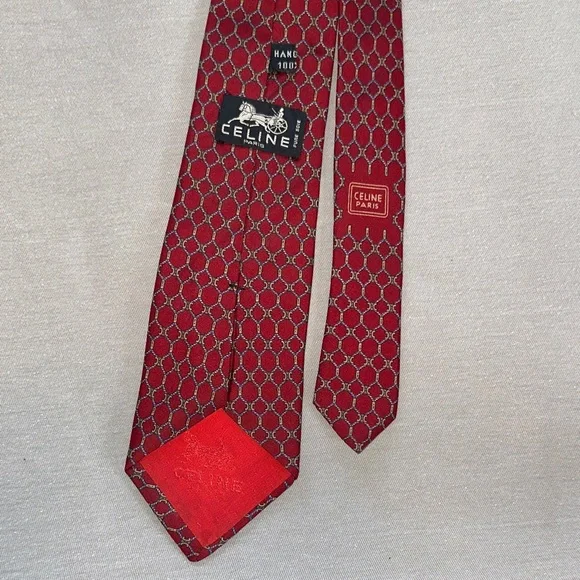 Celine Burgundy Geometric Men's Tie - Picture 2 of 3